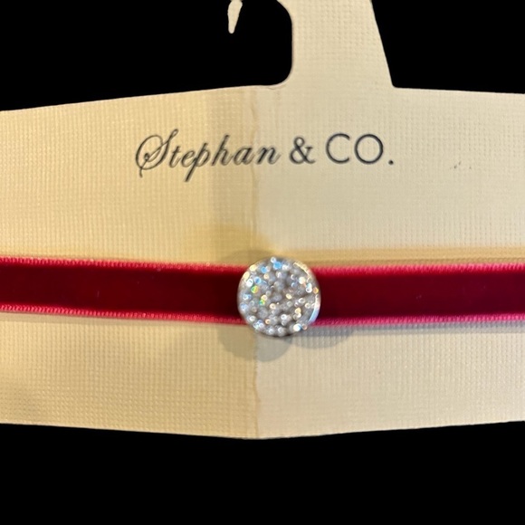 Velvet Cherry Red Clear Round Rhinestone Accent and Adjustable Chain Closure - Picture 8 of 8